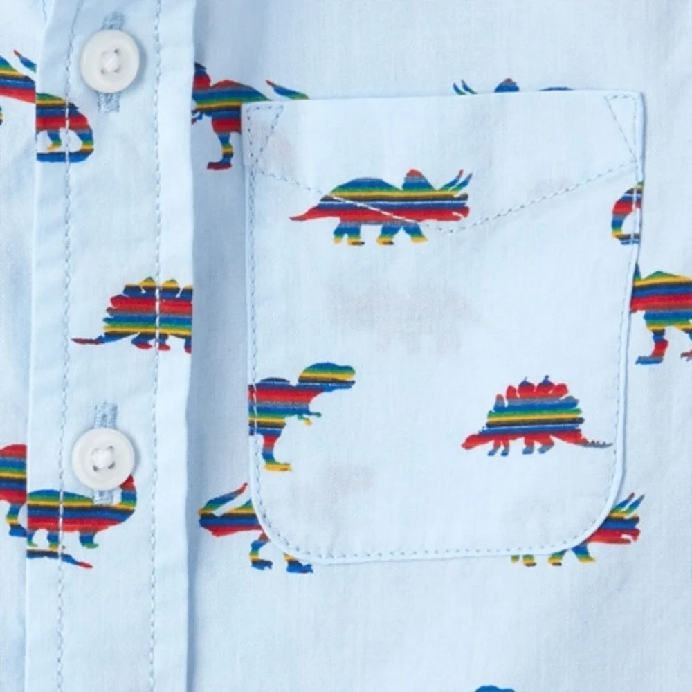 Tiny Dino Poplin Button Down Shirt 3T